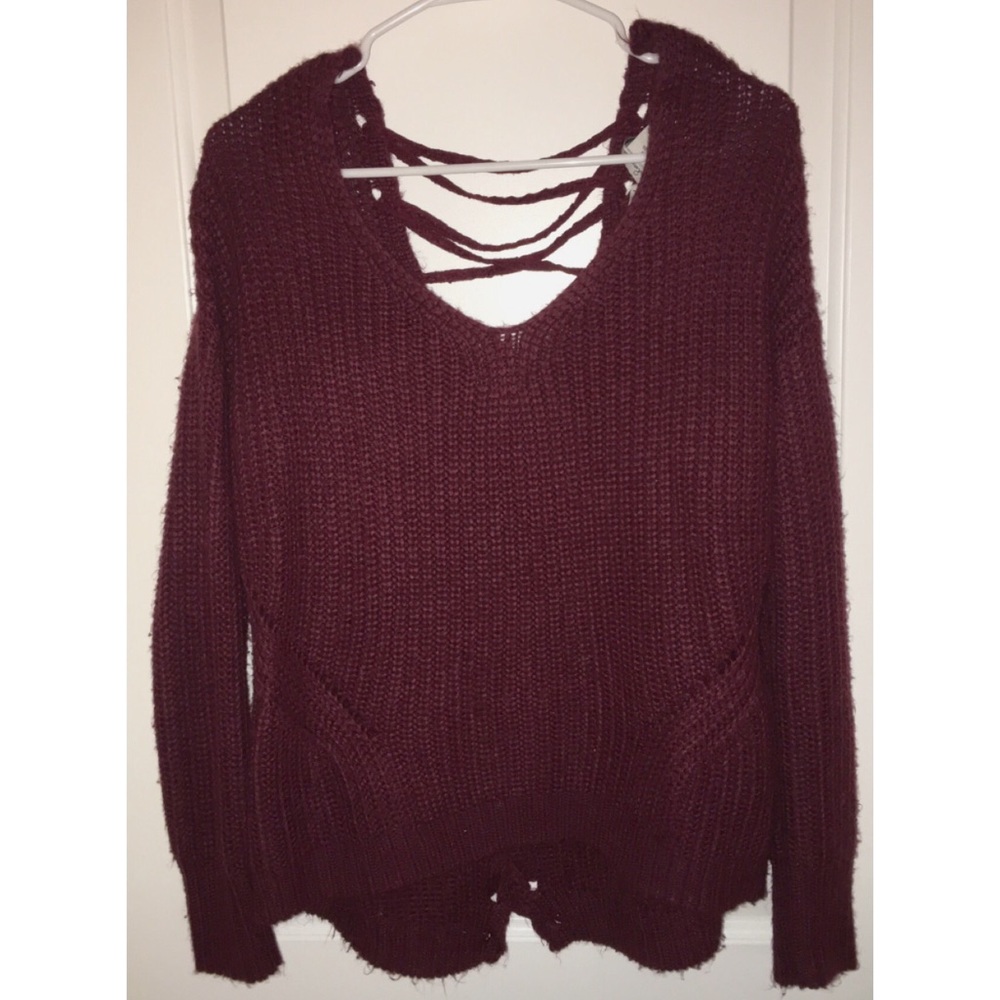 American Rag Burgundy Lace Up Sweater